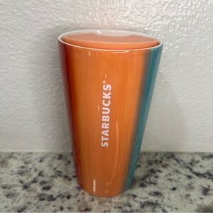 Starbucks Tropical Sunset Ombre Ceramic Tumbler Mug Cup 12 oz NEW Orange Blue